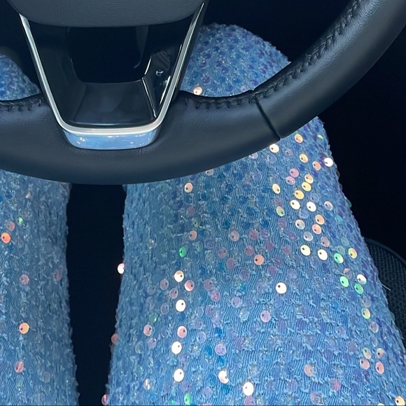 Dance&Marvel Sparkly Two Tone Metallic Sequins Jeans - Picture 2 of 6